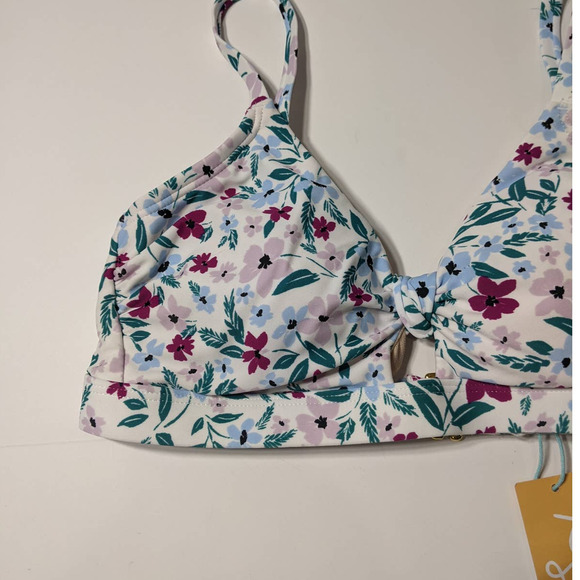 Kona Sol Bikini Top Floral Knot Front Purple S Plant Swimsuit Beach Keyhole Pool - Picture 3 of 12